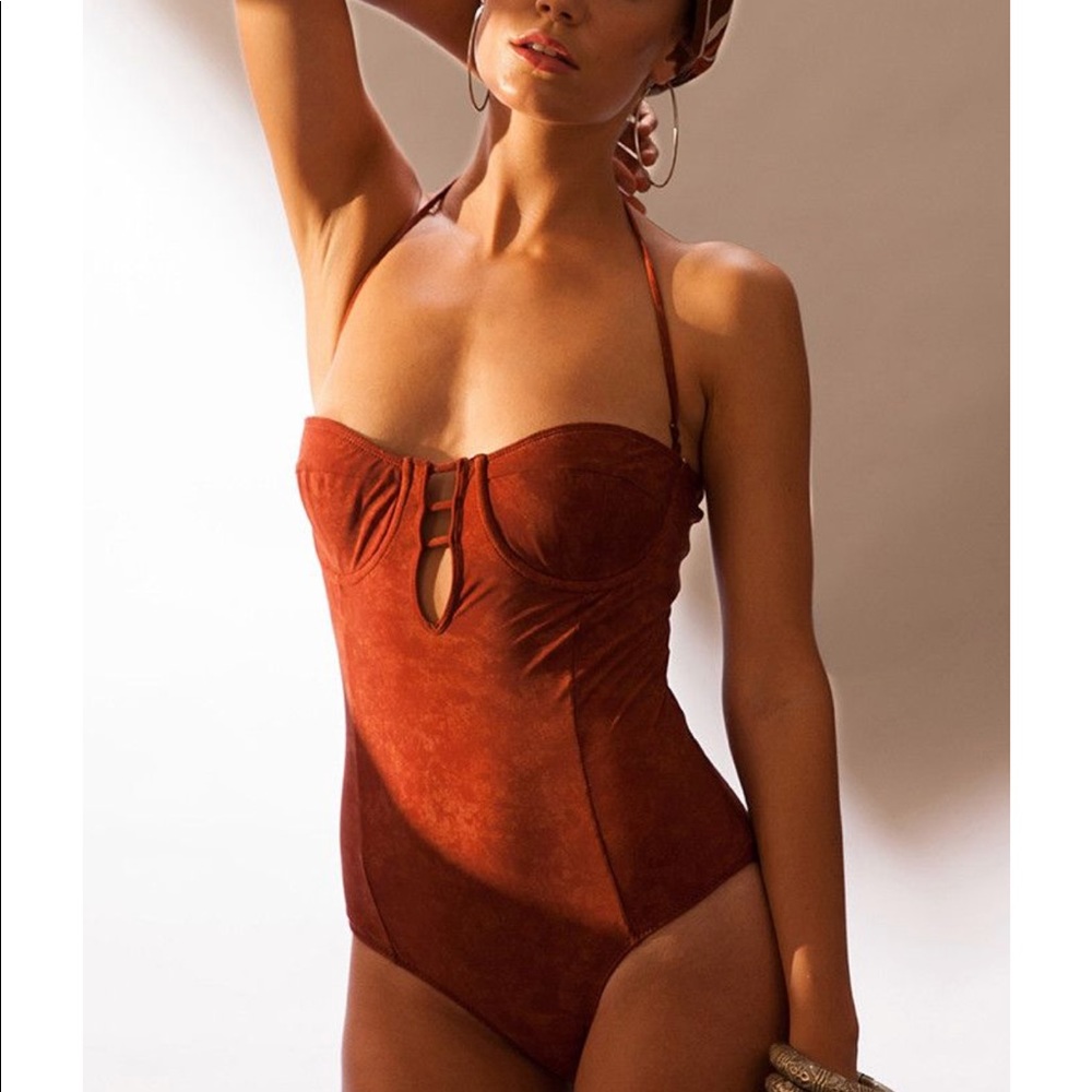Tallow Free People faux suede swimsuit one piece